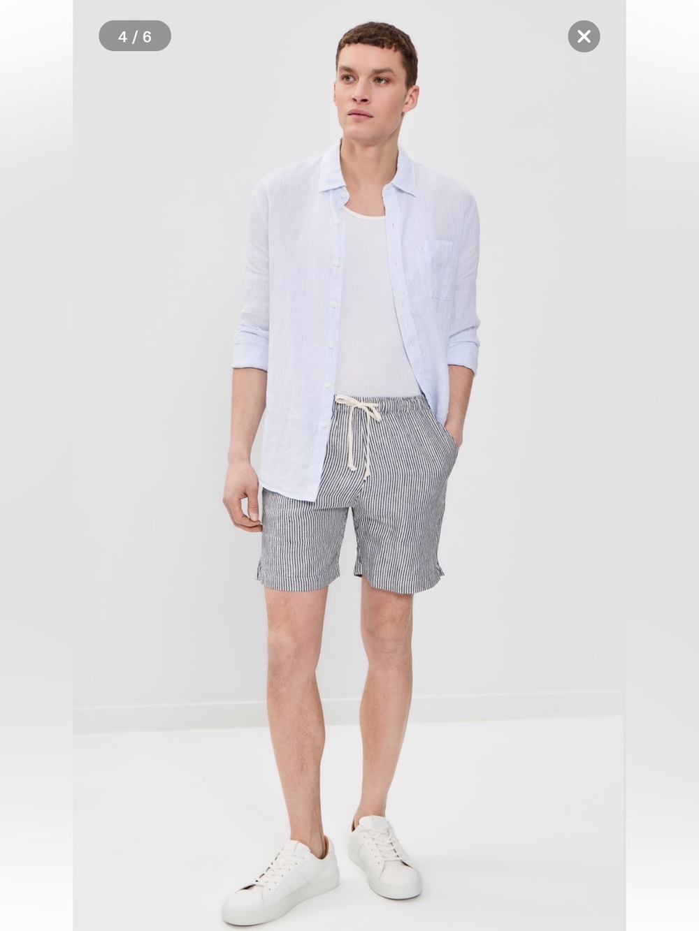 ALEX CRANE BO French Linen striped Drawstring Waist Lightweight Shorts, Medium